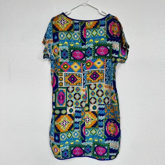 Trina Turk Geometric 100% Silk Tunic Dress CoverUp Resortwear Vacation Sz 10 USA - Picture 3 of 7